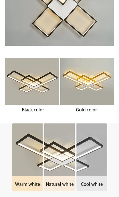 Plafoniera LED Moderna Dimmerabile Per Soggiorno E Camera Da Letto Finitura Nera O Dorata Illuminazione 2000 lm