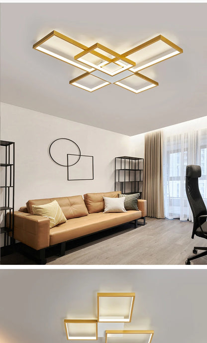 Plafoniera LED Moderna Dimmerabile Per Soggiorno E Camera Da Letto Finitura Nera O Dorata Illuminazione 2000 lm