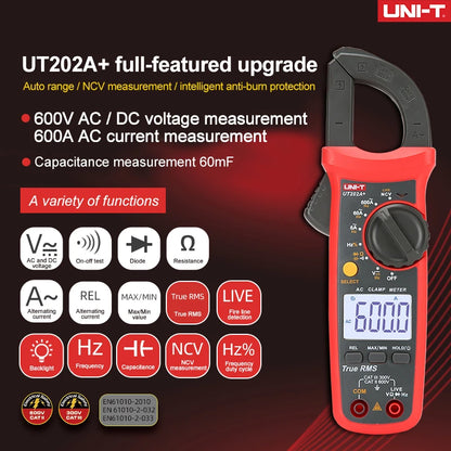Uni-T Ut204 Ut202A Pinza Amperometrica 600A Morsetto NCV Multimetro Digitale Officina