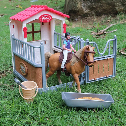 Oenux Farm House Modello Action Figures Agricoltore Moto Mucca Gallina Maiale Animali Set Figurine in miniatura PVC Simpatico giocattolo educativo per bambini