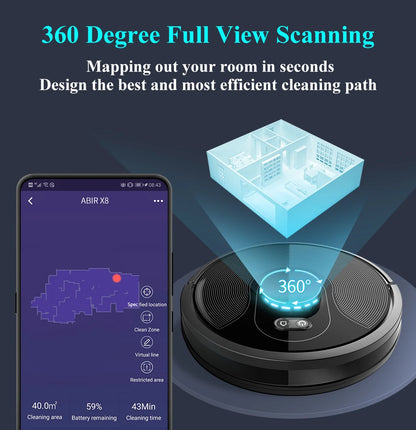 Aspirapolvere Robot Abir X8 con Laser Mappatura LiDAR SLAM e Zone Pulizia Multiplano