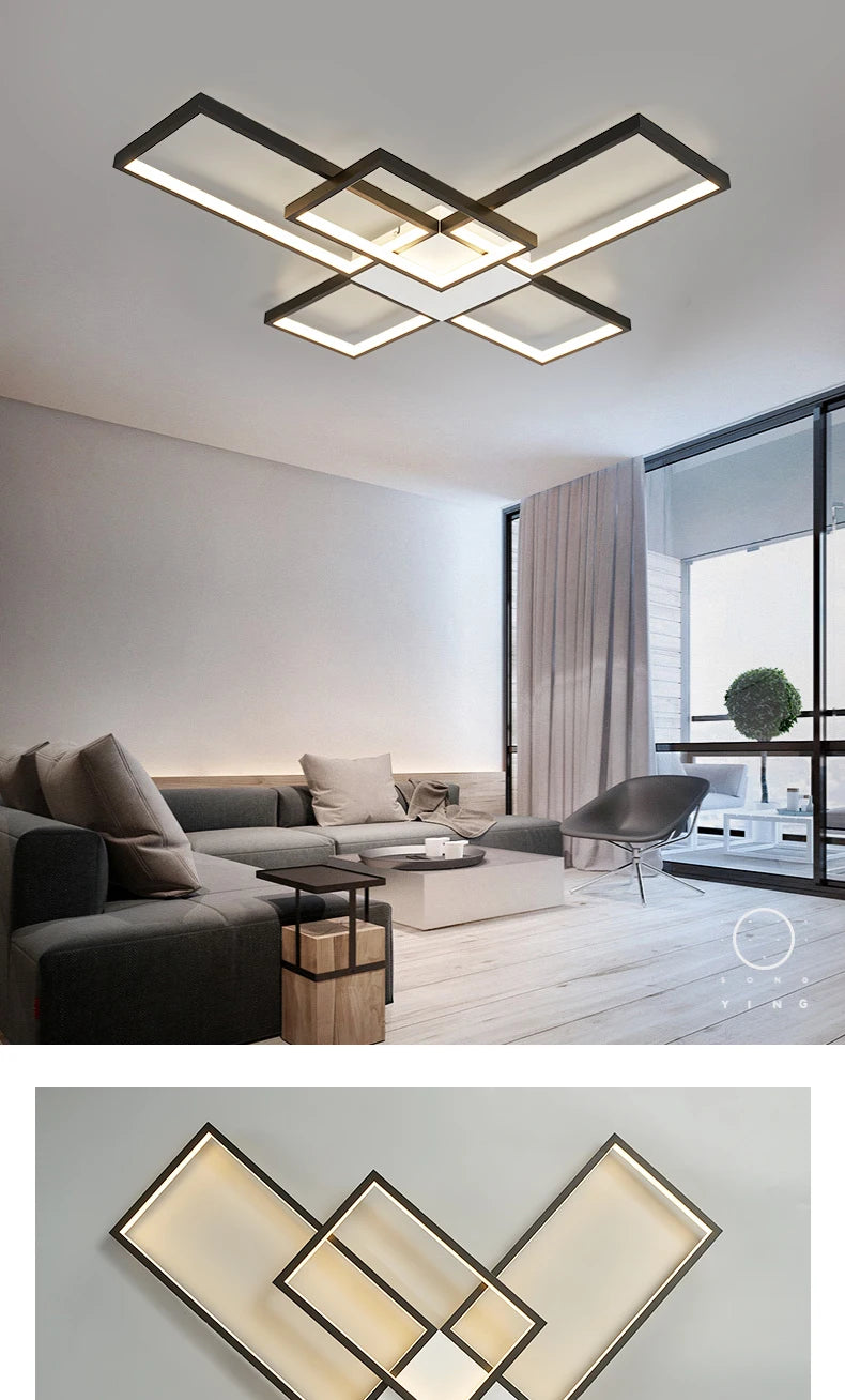 Plafoniera LED Moderna Dimmerabile Per Soggiorno E Camera Da Letto Finitura Nera O Dorata Illuminazione 2000 lm