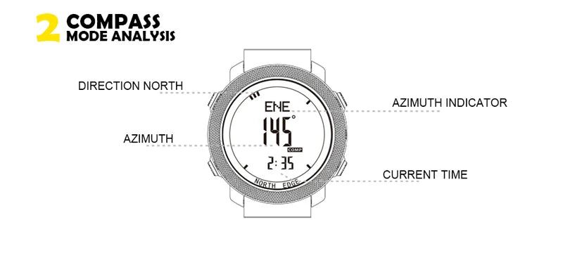 NORTH EDGE Sport da uomo Orologio digitale Ore Corsa Nuoto Esercito militare Orologi Altimetro Barometro Bussola impermeabile 50 m