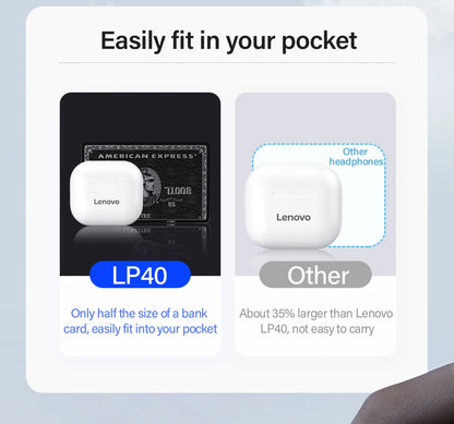 Cuffie Wireless Lenovo LP40 TWS Auricolari Bluetooth Controllo Touch Suono Stereo Per Android