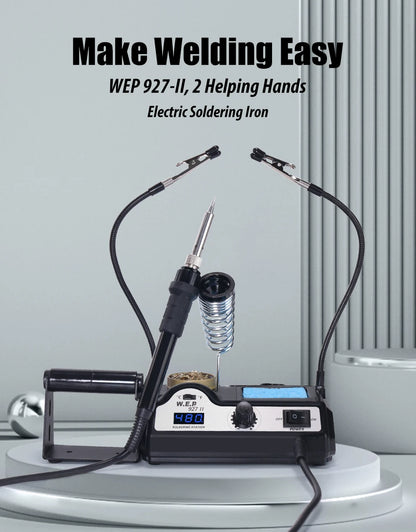 Stazione di saldatura elettrica WEP 927-II 2 Helping Hands con display digitale, kit saldatore da 60W con regolazione della temperatura.