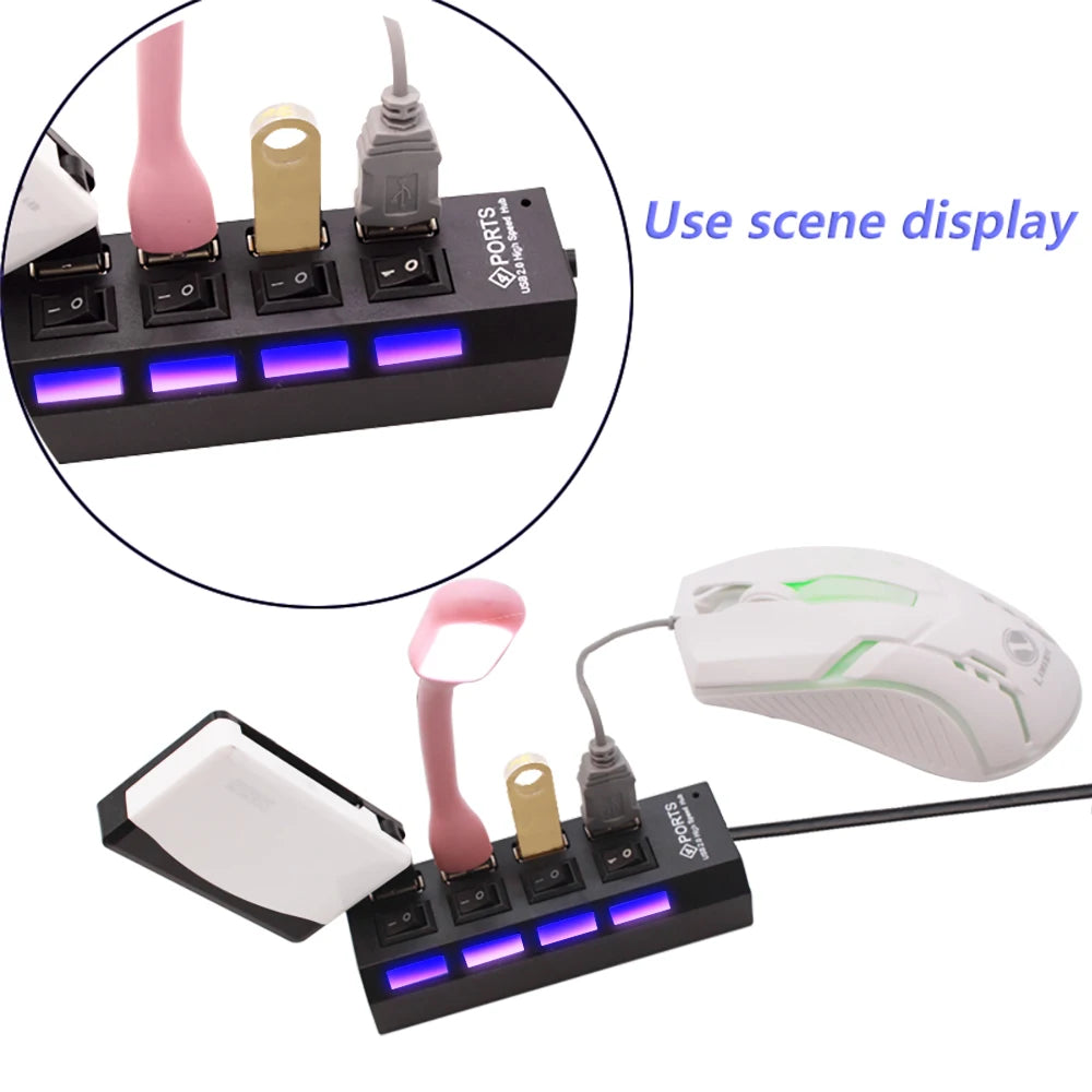Hub Usb 2.0 a 7 Porte Con Alimentazione Esterna e Interruttore Espansore per Pc e Periferiche