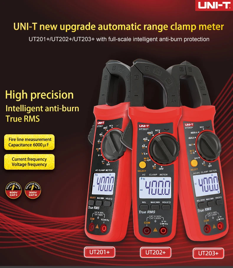 Uni-T Ut204 Ut202A Pinza Amperometrica 600A Morsetto NCV Multimetro Digitale Officina