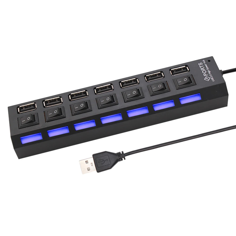 Hub Usb 2.0 a 7 Porte Con Alimentazione Esterna e Interruttore Espansore per Pc e Periferiche