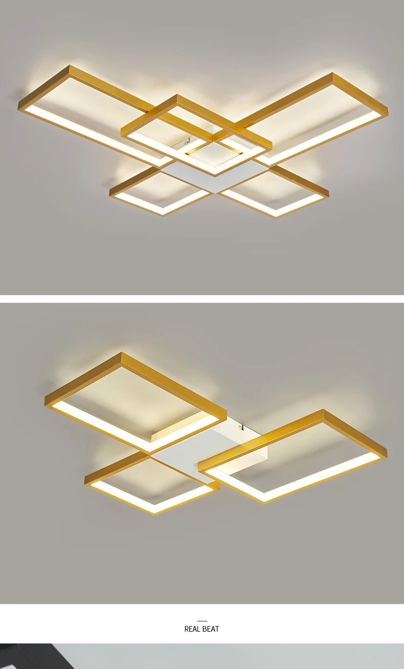 Plafoniera LED Moderna Dimmerabile Per Soggiorno E Camera Da Letto Finitura Nera O Dorata Illuminazione 2000 lm