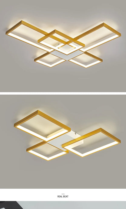 Plafoniera LED Moderna Dimmerabile Per Soggiorno E Camera Da Letto Finitura Nera O Dorata Illuminazione 2000 lm