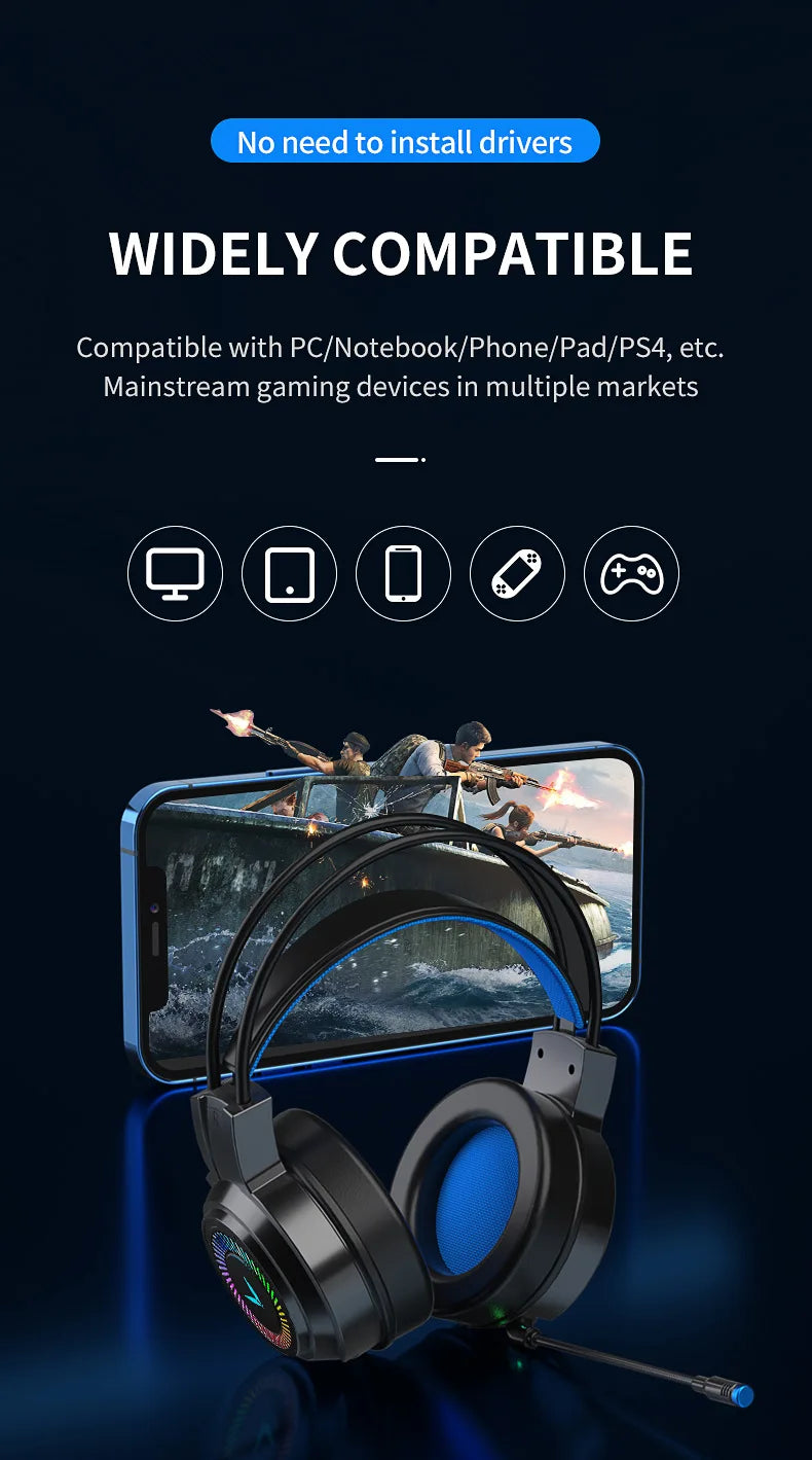 Cuffie Gaming 7.1 Surround Con Microfono Led Per PC Suono Chiaro Pieghevoli Comfort