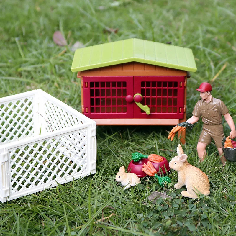 Oenux Farm House Modello Action Figures Agricoltore Moto Mucca Gallina Maiale Animali Set Figurine in miniatura PVC Simpatico giocattolo educativo per bambini