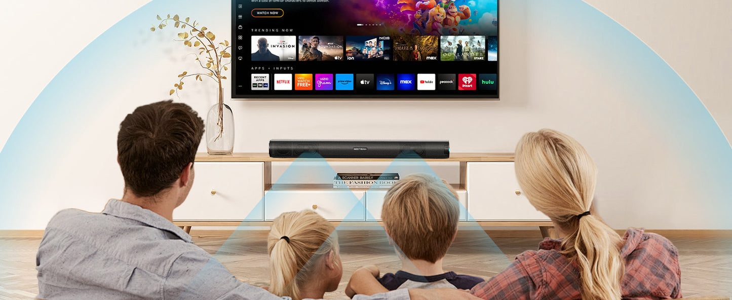Sistema Soundbar Potente da 60W con Audio Stereo 3D, Modalità di Ingresso BT AUX OPT HDMI USB per TV, PC, Proiettore, Smartphone, Tablet