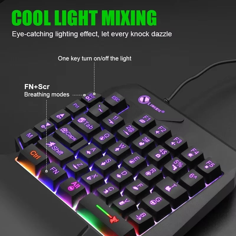 Mini tastiera da gioco con una sola mano da 35 tasti Tastiera retroilluminata cablata ultrasottile USB per laptop PC desktop Smartphone