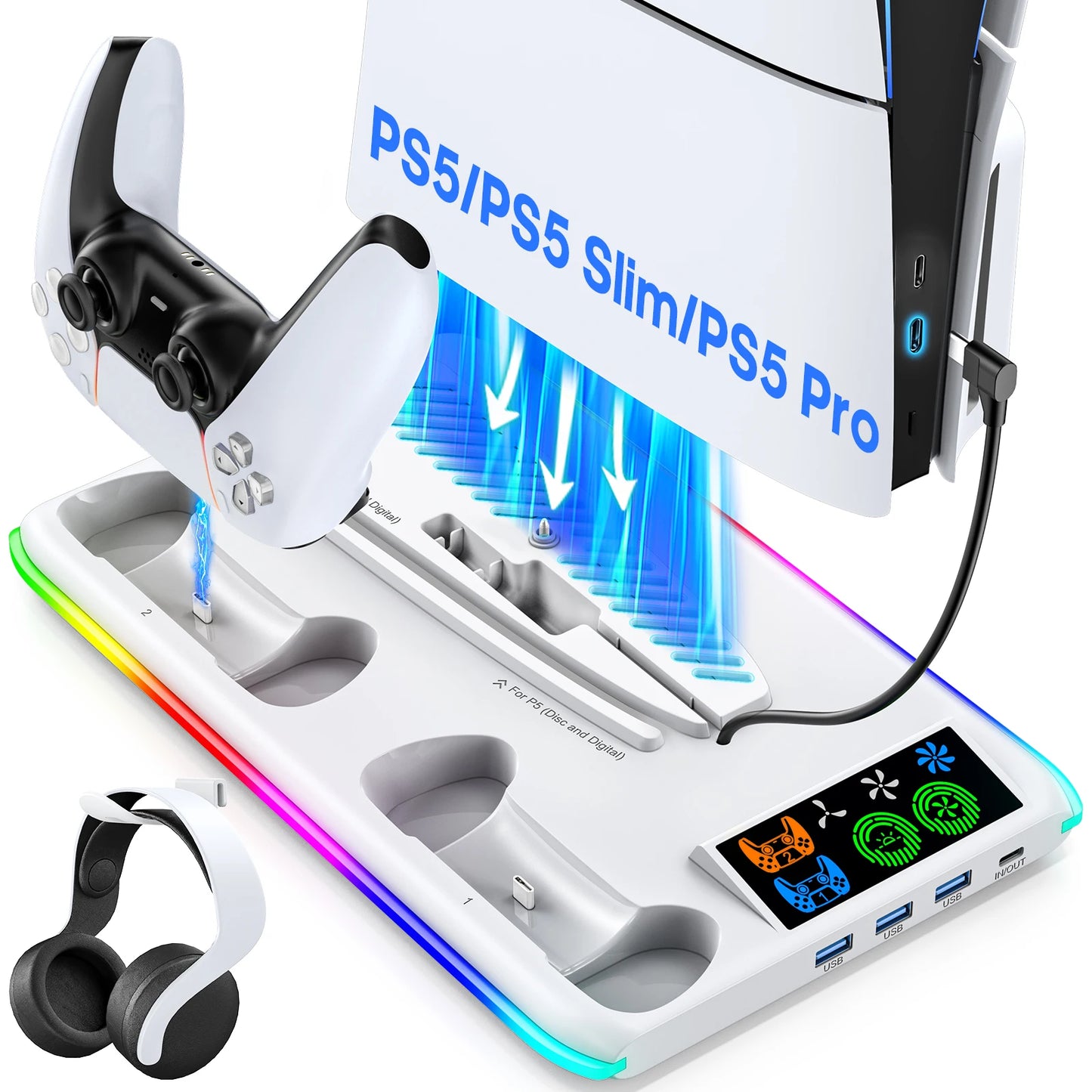 Supporto PS5 Con Ventola Raffreddamento RGB E Base Stabile Per Console Slim E Pro