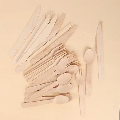 Set Posate Monouso In Legno 50 Pezzi Cucchiaio E Forchetta Per Matrimoni Compleanni Feste