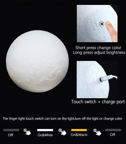 Lampada Notturna Led 3D Stellata Luce Lunare Touch Ricaricabile USB Per Decorazione Casa