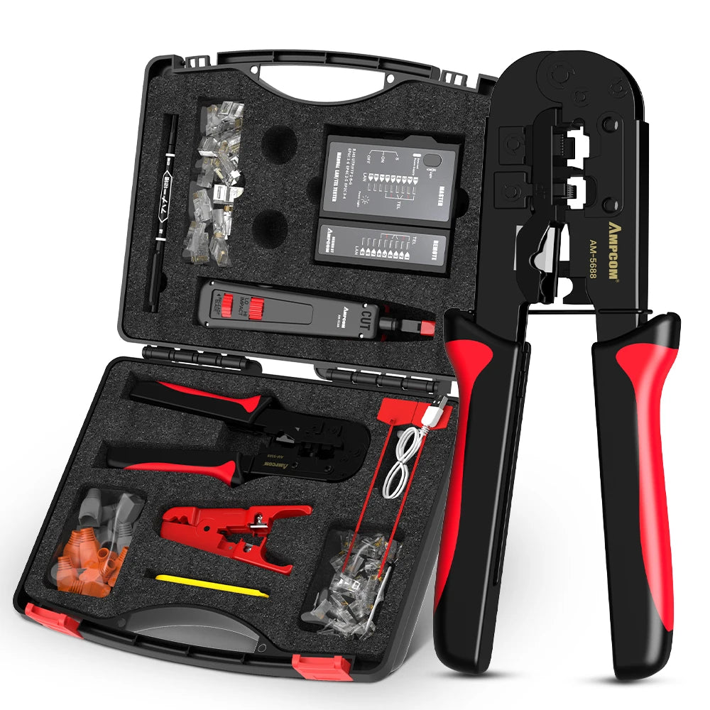 Kit Strumenti Rete 12 In 1 Per Cablaggio Ethernet Crimpatrice RJ45 RJ11 Tester Lan Riparazione Cavi