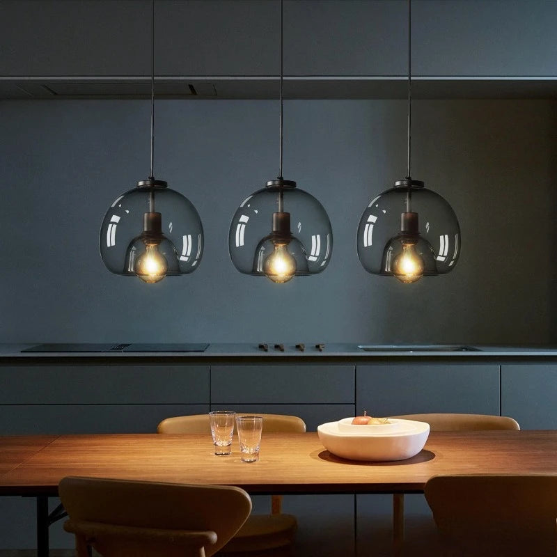 Lampadario A LED In Vetro Sospensione Moderna Grigio Per Soggiorno Pranzo Cucina E Camera Da Letto