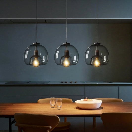 Lampadario A LED In Vetro Sospensione Moderna Grigio Per Soggiorno Pranzo Cucina E Camera Da Letto