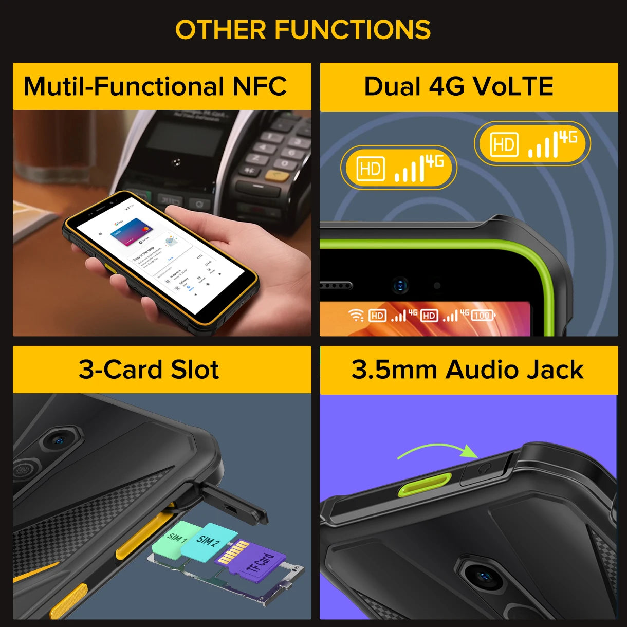 Ulefone Armor X12 Pro,Android 13, fino a 8GB + 64GB ,4860mAh,13MP 5.45 "4G NFC, versione globale, doppio 4G VoLTE,3 Slot per schede