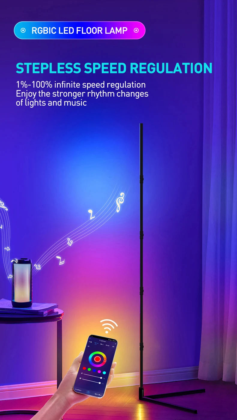 Lampada Da Terra Tuya Rgb 180 cm Bianca, Smart Con App E Telecomando, Illuminazione Led Moderna E Atmosferica