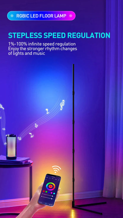 Lampada Da Terra Tuya Rgb 180 cm Bianca, Smart Con App E Telecomando, Illuminazione Led Moderna E Atmosferica