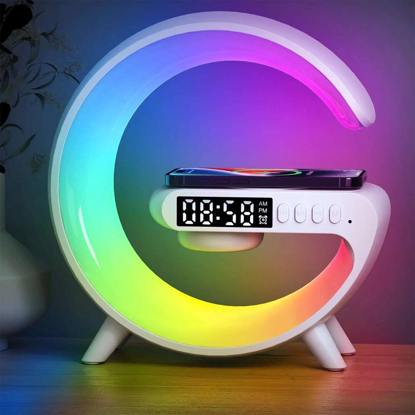 Lampada Da Tavolo Wake Up Smart Rgb Con Altoparlante Wireless 15W Ricaricabile Per Camera Da Letto