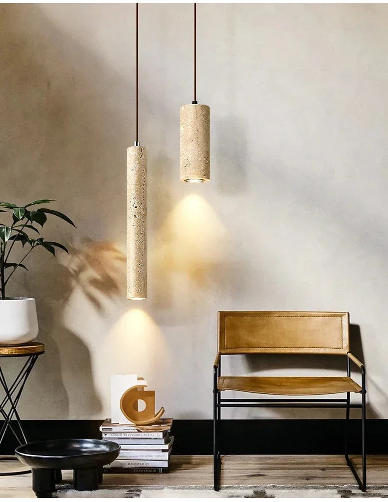 Lampada a Sospensione in Pietra Gialla Stile Giapponese Wabi Sabi per Camera da Letto e Bar
