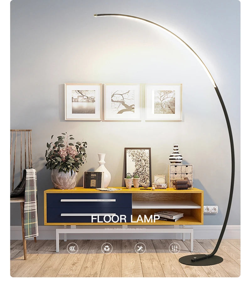 Lampada Da Terra Moderna A Arco Nordico Con LED Dimmabile E Telecomando Per Soggiorno E Camera Da Letto
