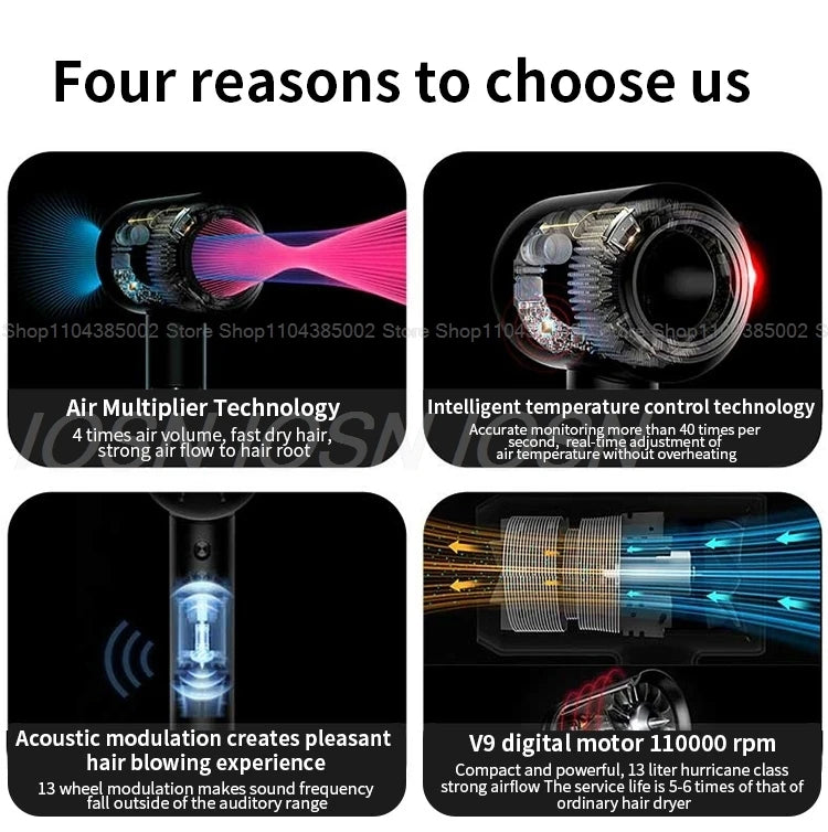 Accessorio Professionale Senza Lame per Asciugacapelli Dyson, Ioni Negativi, Asciugatura Rapida, Potente, per Casa, con Funzione Anti-Crespo, Elettrico