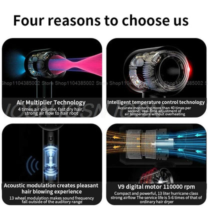 Accessorio Professionale Senza Lame per Asciugacapelli Dyson, Ioni Negativi, Asciugatura Rapida, Potente, per Casa, con Funzione Anti-Crespo, Elettrico