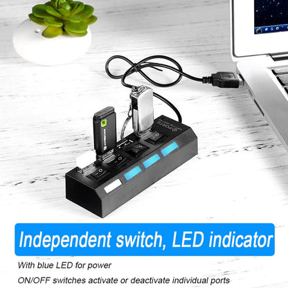 Espansore Usb Hub 2.0 Ad Alta Velocità Con 4 Porte E Interruttore Led Per Pc Portatile