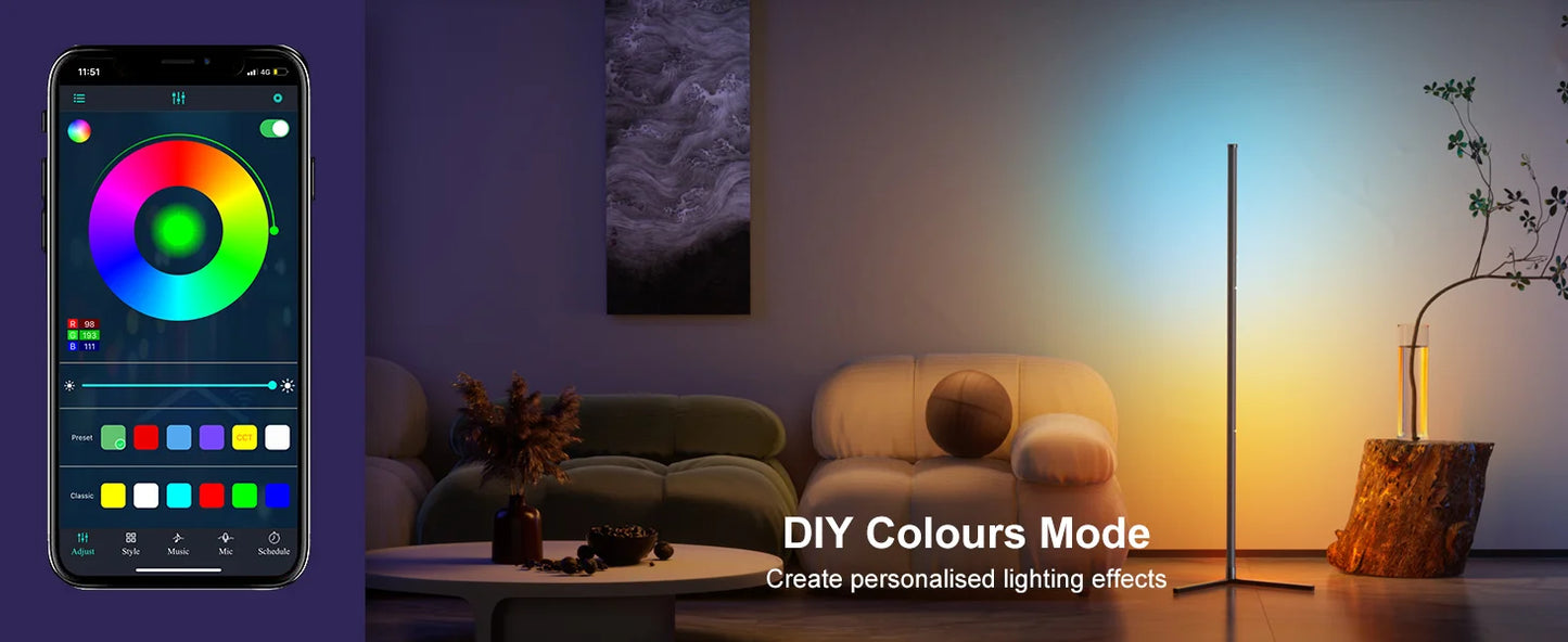 Lampada Da Terra Angolare Rgb Con Controllo Via App Dimmabile E Sincronizzazione Musicale Per Salotti Moderni
