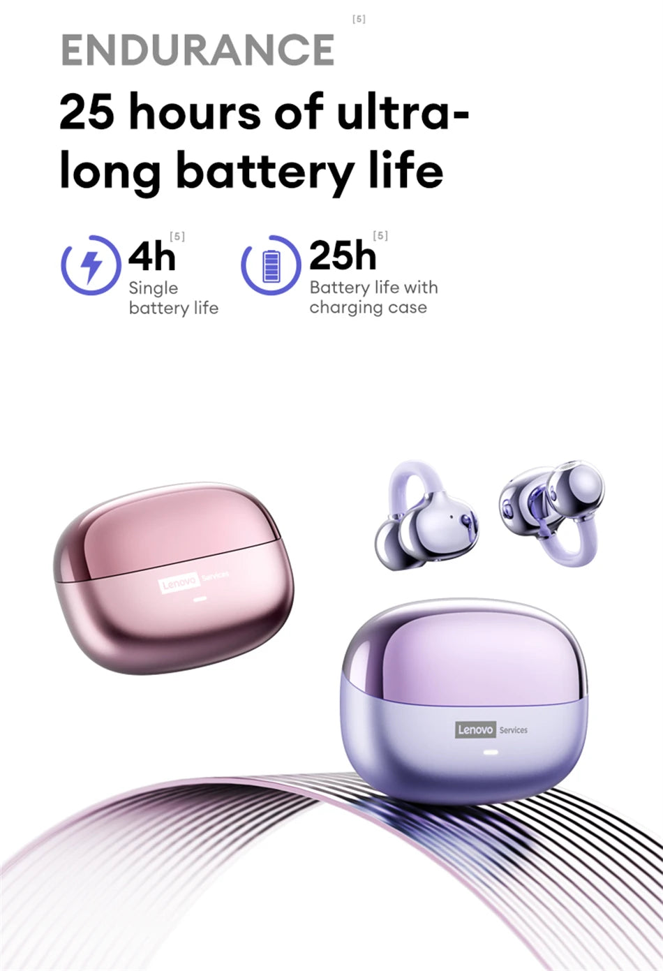 Lenovo LE302 Auricolari Bluetooth 6.0 Con Cancellazione Del Rumore, Lunga Durata Batteria, Microfono E Siri