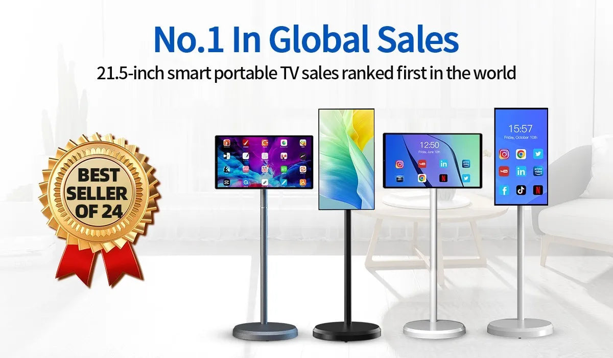TV LED Smart Android 13 da 21,5 Pollici, 4+64GB, Bianca, Portatile con Ruote, Batteria Ricaricabile, Wi-Fi Interattivo per Palestra Professionale
