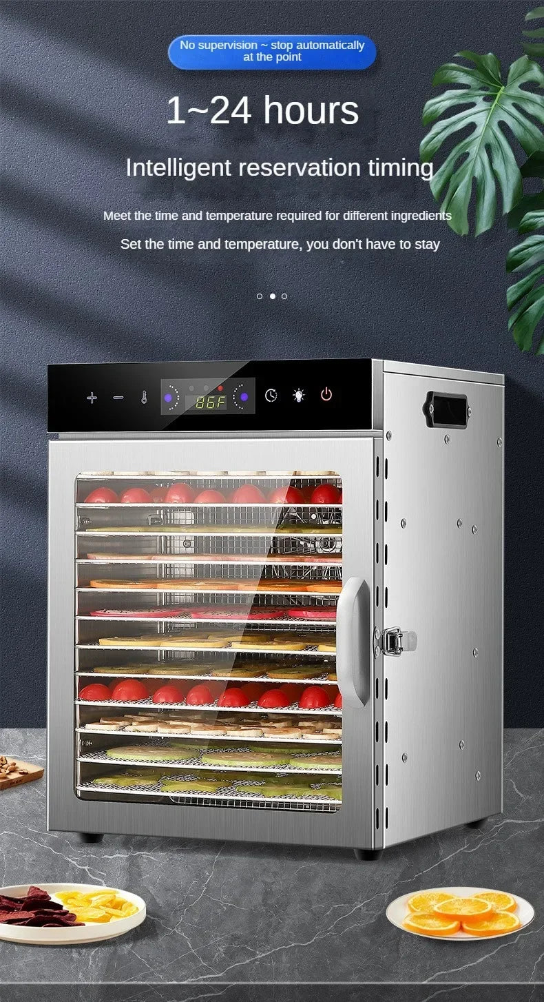 Essiccatore Alimentare a Strati con Pannello Touch Controllo Temperatura e 6/8/12/18 Ripiani in Acciaio Inossidabile