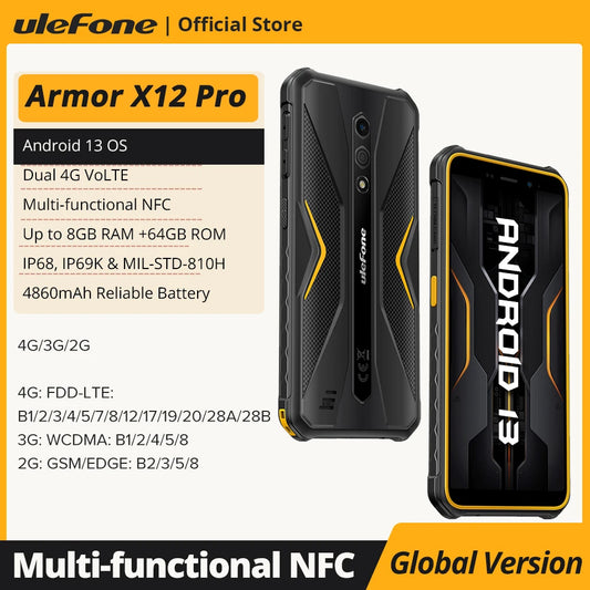 Ulefone Armor X12 Pro,Android 13, fino a 8GB + 64GB ,4860mAh,13MP 5.45 "4G NFC, versione globale, doppio 4G VoLTE,3 Slot per schede