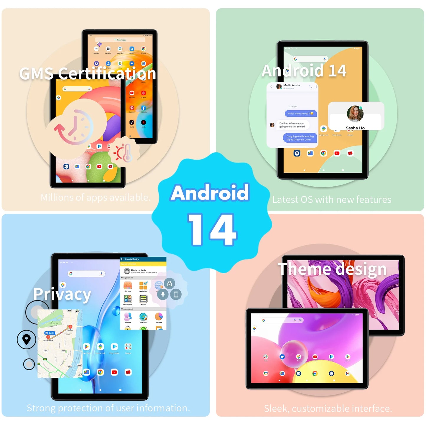Pritom Tab11 Tablet Android 14 Da 10 Pollici Con 8 GB RAM E 128 GB ROM Octa Core WiFi 5G Tastiera E Custodia