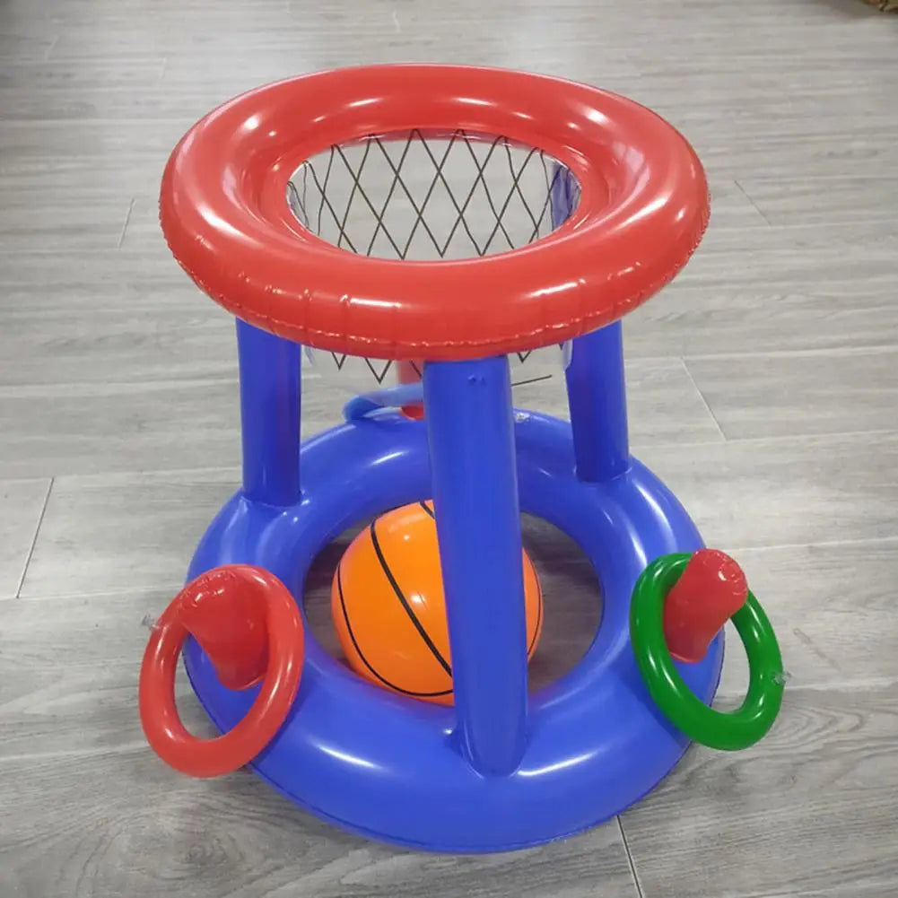 Set Giochi Galleggianti Per Piscina Con Canestro Gonfiabile E Anelli Lancio Per Famiglie E Adulti