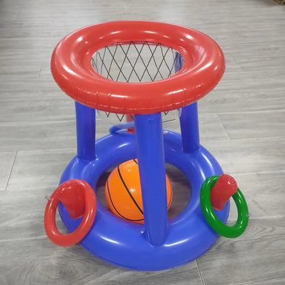 Set Giochi Galleggianti Per Piscina Con Canestro Gonfiabile E Anelli Lancio Per Famiglie E Adulti