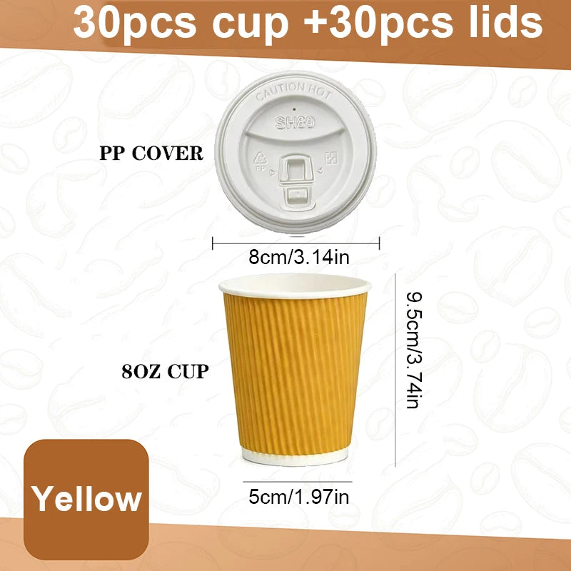 30 Tazze Da Caffè Monouso Da 8 Oz A Doppia Parete In Cartone Ondulato Con Coperchio
