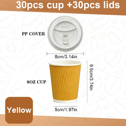 30 Tazze Da Caffè Monouso Da 8 Oz A Doppia Parete In Cartone Ondulato Con Coperchio