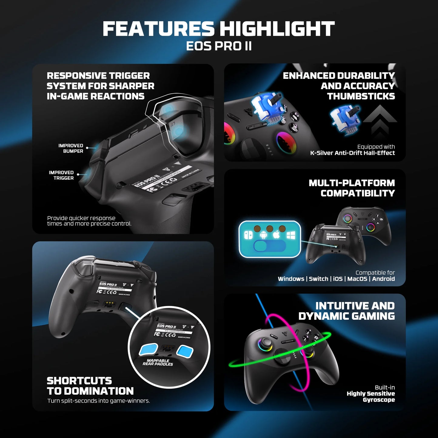 FANTECH WGP15V2 EOS PRO II Controller di gioco wireless Frequenza di polling 1000 Hz Gamepad con effetto Hall e trigger K-Silver per PC NS