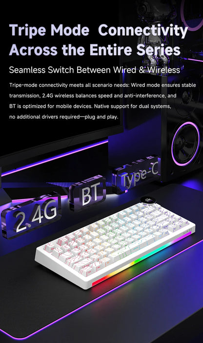 Ajazz AK820V2 Pro Tastiera Da Gaming Wireless Tre Modalità Cablata Bluetooth 2.4G Batteria 10000mAh