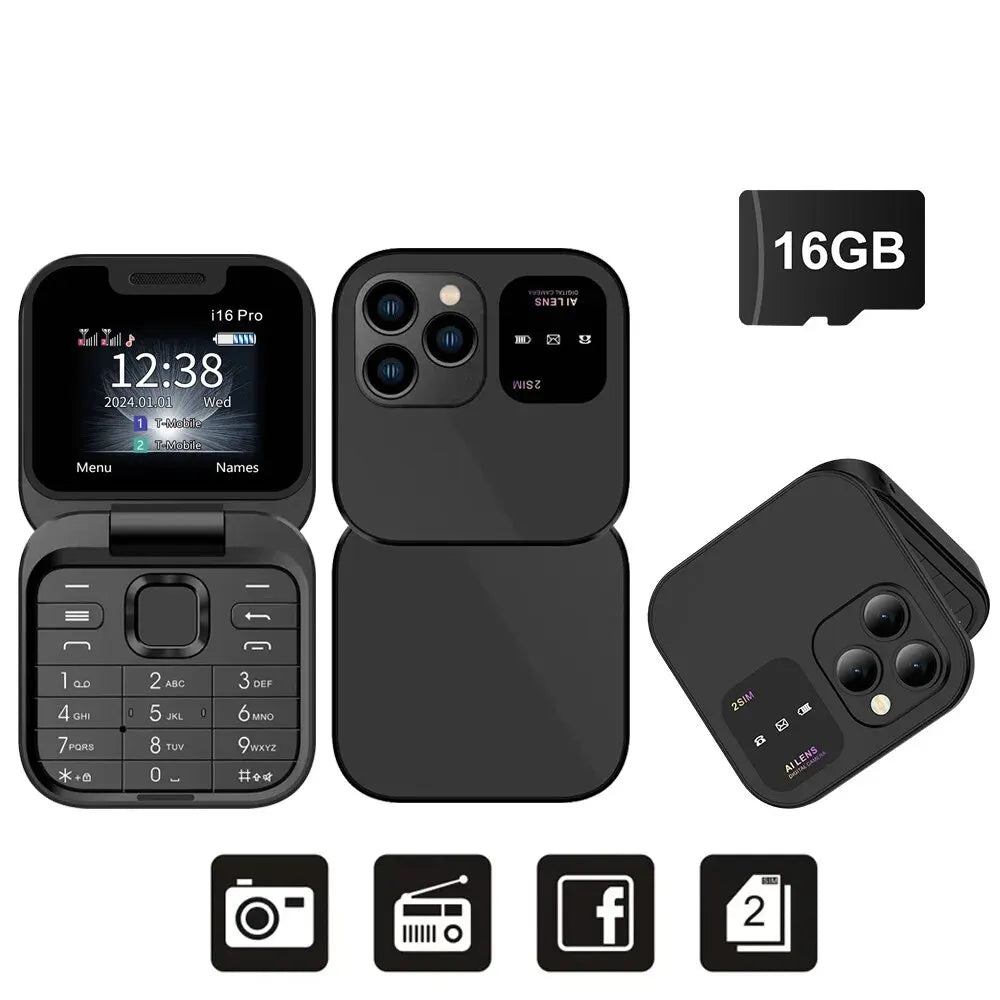 Telefono Cellulare Flip 2G Doppia SIM 1,77 Pollici Batteria 1000 mAh Lettore Video FM Jack Da 3,5 Mm