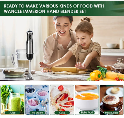 Frullatore Ad Immersione Potente 1000W 5 In 1 Con Frusta, Tritatutto, Ghiaccio E Tazza Per Smoothie