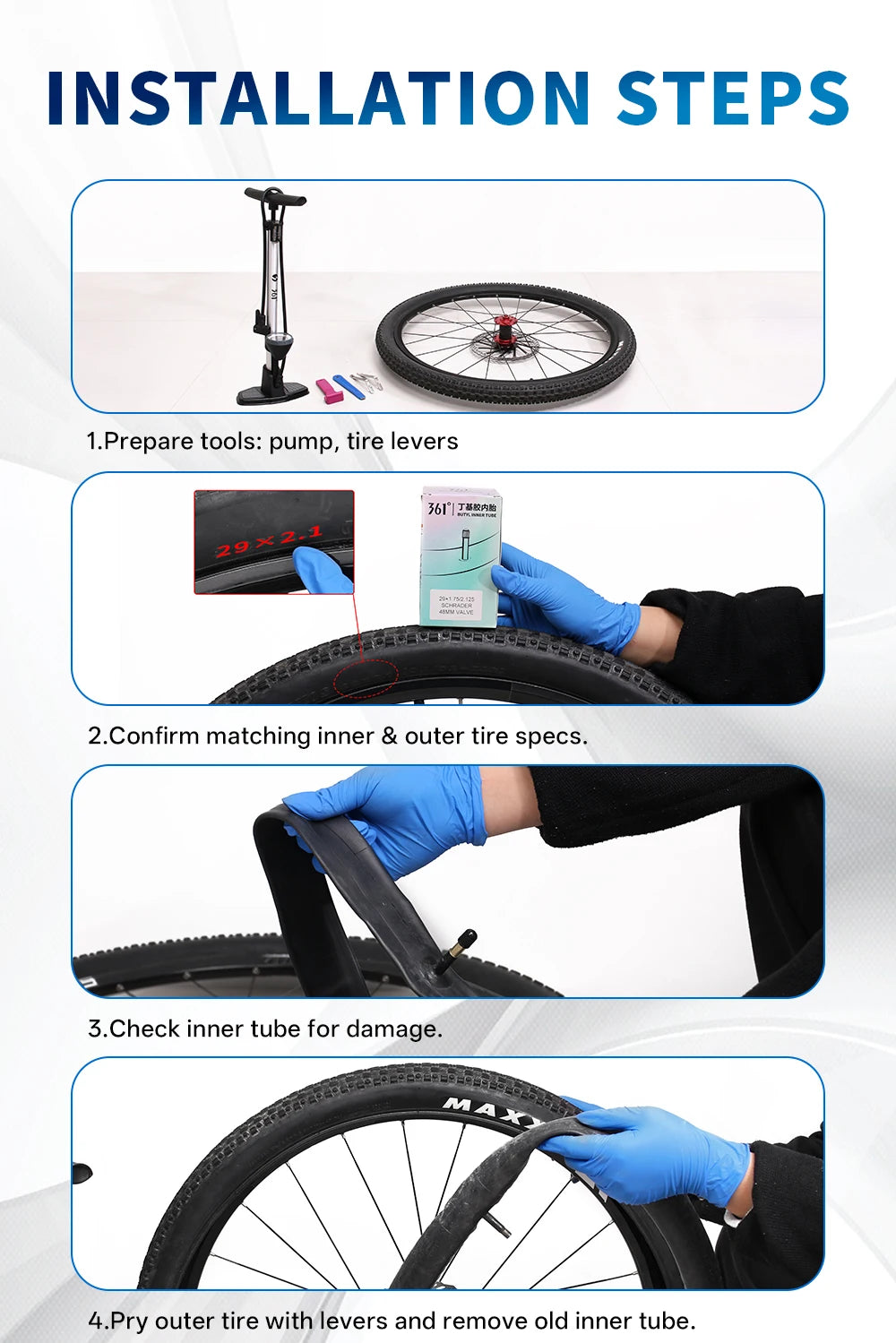 Camera D'Aria 361 Degrees Con Valvola Schrader Pneumatici MTB e Bici Da Ciclismo Misure Da 12 A 29 Pollici