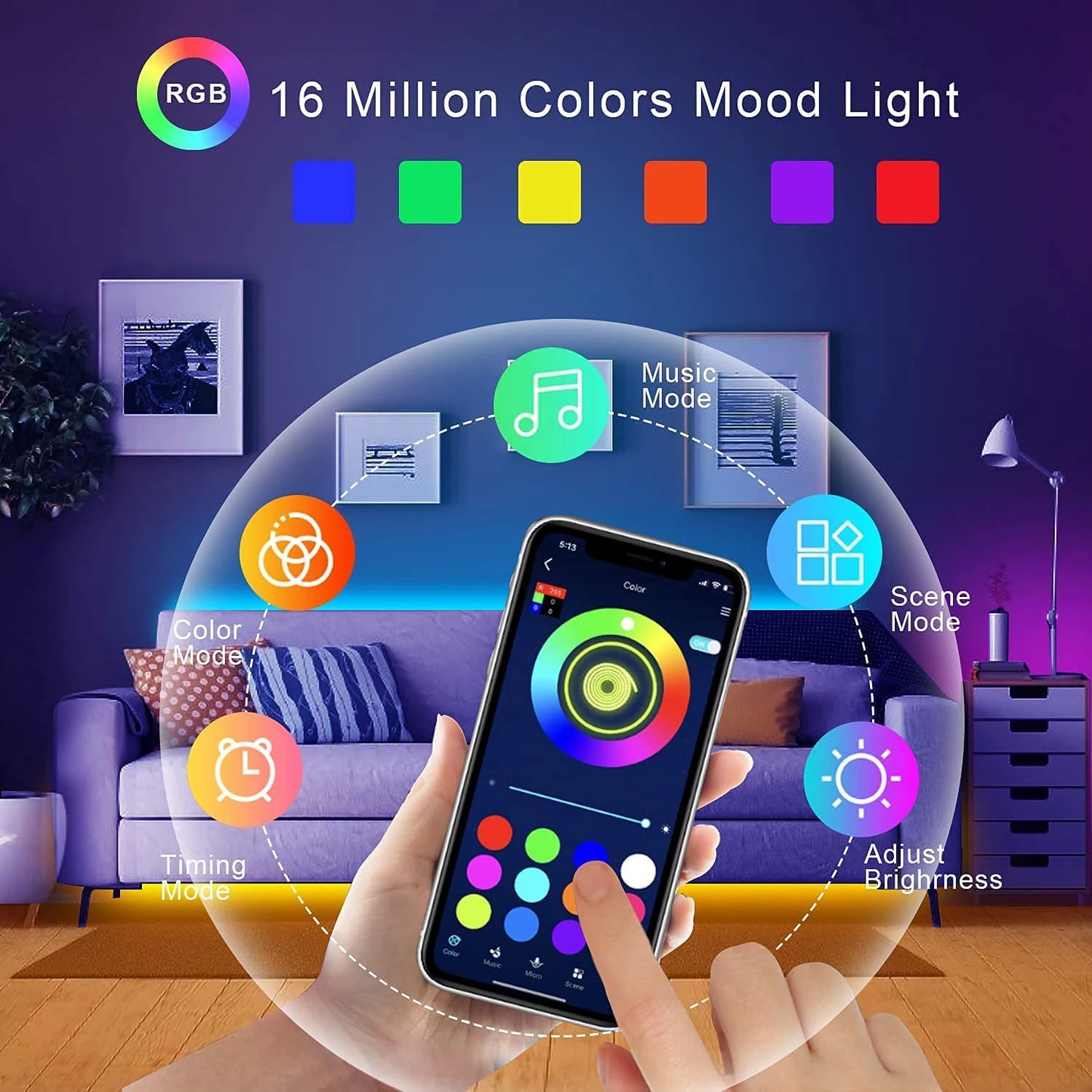 Strisce LED RGB Con Controllo App Nastro Flessibile 5m 10m 20m 30m Per Decorazione Camera Da Letto