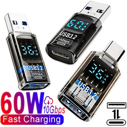 Adattatore USB 3.2 da 10 Gbps con Display Digitale, Convertitore da USB Maschio a USB Femmina, Ricarica Rapida e Trasferimento Dati, Adattatore USB C per PC e Laptop